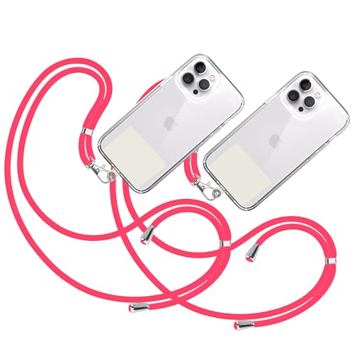 TBOC 2X Band Handykette Schlüsselband Kette Handyschnur [Rosa Fluor] Zum Aufhängen Nacken Umhängen Universal für Handy mit [Weiß Ice] Pad Handy Band Patch Karabiner Handy Lanyard Schlüsselbänder von TBOC