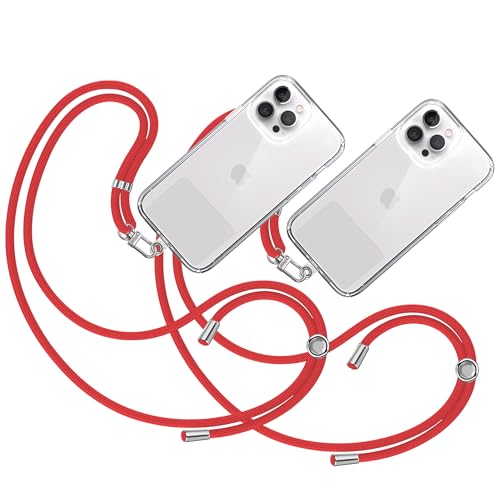 TBOC 2X Band Handykette Schlüsselband Kette Handyschnur [Rot] Zum Aufhängen Nacken Umhängen Universal für Handy mit Pad Handyband Patch Karabiner Hülle Handyhülle Lanyard Schlüsselbänder von TBOC