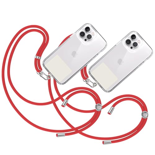 TBOC 2X Band Handykette Schlüsselband Kette Handyschnur [Rot] Zum Aufhängen Nacken Umhängen Universal für Handy mit [Weiß Ice] Pad Handy band Patch Karabiner Handy Lanyard Schlüsselbänder von TBOC