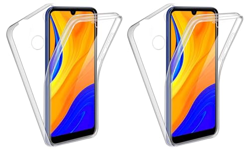 TBOC 2X Hülle Kompatibel mit Huawei Y6P [6.3"] - [Pack: Zwei Einhalten] Cover [Transparent] Komplett [Silikon TPU] Full Body [360 Grad] Schutzhülle Vorder Hinten Seite Dünn Handy Tasche von TBOC