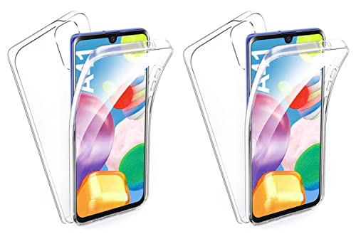 TBOC 2X Hülle Kompatibel mit Samsung Galaxy A41 [6.1"] - [Pack: Zwei Einhalten] Cover [Transparent] Komplett [Silikon TPU] Full Body [360 Grad] Schutzhülle Vorder Hinten Seite Dünn Handy Tasche von TBOC