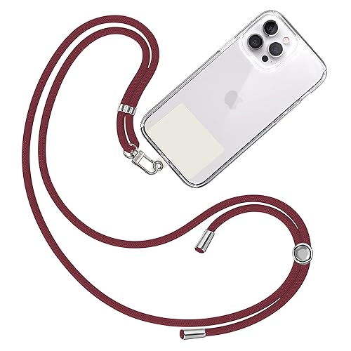 TBOC Band Handykette Schlüsselband Kette Handyschnur [Bordeaux] Zum Aufhängen Nacken Umhängen Universal für Handy mit Pad [Weiß Ice] Handyband Patch Karabiner Handy Lanyard Schlüsselbänder von TBOC