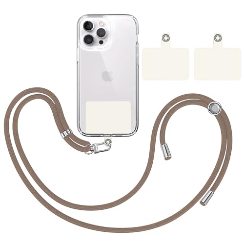 TBOC Band Handykette Schlüsselband Kette Handyschnur [Braun] + 2 [Weiß Ice] Zusätzliche Befestigungspatches Aufhängen Nacken Universal Handy - Pad Handyband Patch Karabiner Hülle Lanyard von TBOC