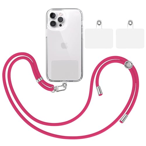 TBOC Band Handykette Schlüsselband Kette Handyschnur [Fuchsie] + 2 Zusätzliche Befestigungspatches Aufhängen Nacken Universal Handy - Pad Handyband Patch Karabiner Hülle Handyhülle Lanyard von TBOC
