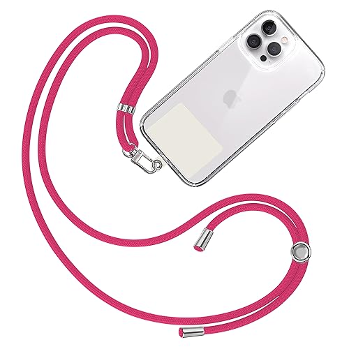 TBOC Band Handykette Schlüsselband Kette Handyschnur [Fuchsie] Zum Aufhängen Nacken Umhängen Universal für Handy mit Pad [Weiß Ice] Handyband Patch Karabiner Handy Lanyard Schlüsselbänder von TBOC