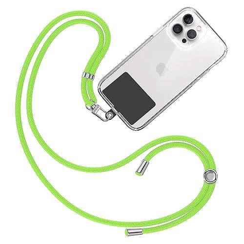 TBOC Band Handykette Schlüsselband Kette Handyschnur [Grün Fluor] Zum Aufhängen Nacken Umhängen Universal für Handy mit Pad [Schwarz] Handyband Patch Karabiner Hülle Handy Lanyard Schlüsselbänder von TBOC