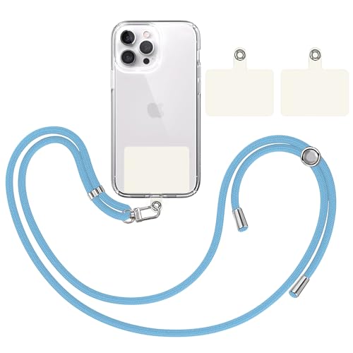 TBOC Band Handykette Schlüsselband Kette Handyschnur [Hellblau] + 2 [Weiß Ice] Zusätzliche Befestigungspatches Aufhängen Nacken Universal Handy - Pad Handyband Patch Karabiner Hülle Lanyard von TBOC