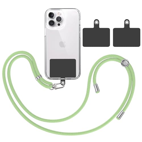 TBOC Band Handykette Schlüsselband Kette Handyschnur [Hellgrün] + 2 [Schwarz] Zusätzliche Befestigungspatches Aufhängen Nacken Universal Handy - Pad Handyband Patch Karabiner Hülle Lanyard von TBOC