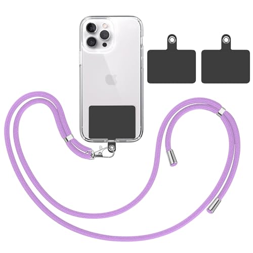 TBOC Band Handykette Schlüsselband Kette Handyschnur [Malve] + 2 [Schwarz] Zusätzliche Befestigungspatches Aufhängen Nacken Universal Handy - Pad Handyband Patch Karabiner Hülle Lanyard von TBOC