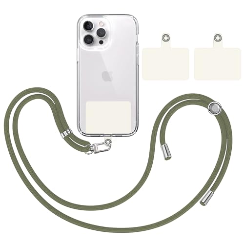 TBOC Band Handykette Schlüsselband Kette Handyschnur [Militärgrün] + 2 [Weiß Ice] Zusätzliche Befestigungspatches Aufhängen Nacken Universal Handy - Pad Handyband Patch Karabiner Hülle Lanyard von TBOC
