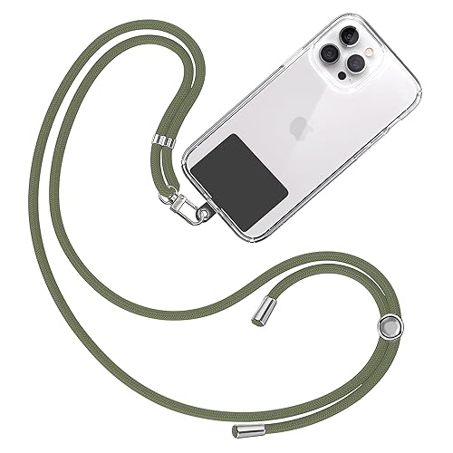 TBOC Band Handykette Schlüsselband Kette Handyschnur [Militärgrün] Zum Aufhängen Nacken Umhängen Universal für Handy mit Pad [Schwarz] Handyband Patch Karabiner Hülle Handy Lanyard Schlüsselbänder von TBOC