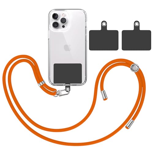 TBOC Band Handykette Schlüsselband Kette Handyschnur [Orange] + 2 [Schwarz] Zusätzliche Befestigungspatches Aufhängen Nacken Universal Handy - Pad Handyband Patch Karabiner Hülle Lanyard von TBOC