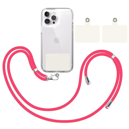 TBOC Band Handykette Schlüsselband Kette Handyschnur [Rosa Fluor] + 2 [Weiß Ice] Zusätzliche Befestigungspatches Aufhängen Nacken Universal Handy - Pad Handyband Patch Karabiner Hülle Lanyard von TBOC