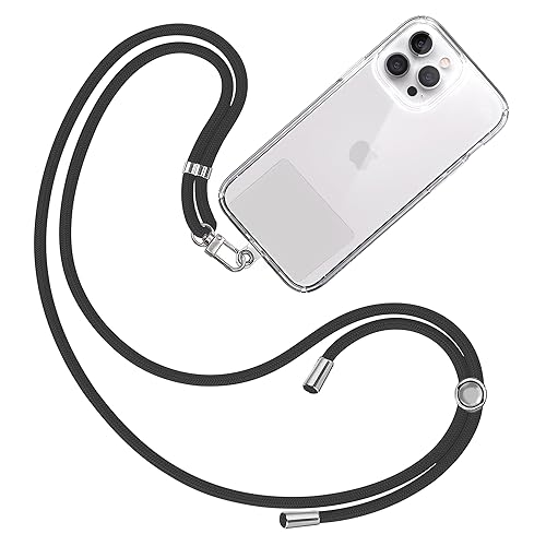 TBOC Band Handykette Schlüsselband Kette Handyschnur [Schwarz] Zum Aufhängen Nacken Umhängen Universal für Handy mit Pad Handyband Patch Karabiner Hülle Handyhülle Lanyard Schlüsselbänder von TBOC