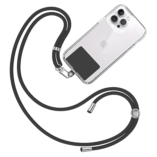 TBOC Band Handykette Schlüsselband Kette Handyschnur [Schwarz] Zum Aufhängen Nacken Umhängen Universal für Handy mit Pad [Matt Schwarz] Handyband Patch Karabiner Handy Lanyard Schlüsselbänder von TBOC