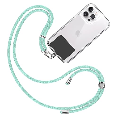 TBOC Band Handykette Schlüsselband Kette Handyschnur [Wasser Grün] Zum Aufhängen Nacken Umhängen Universal für Handy mit Pad [Schwarz] Handyband Patch Karabiner Handy Lanyard Schlüsselbänder von TBOC