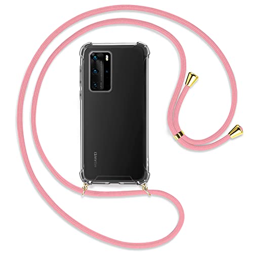 TBOC Handyhülle Kompatibel mit Huawei P40 Pro [6.58 Zoll] - Transparent mit Handykette [Rosa] für Mobile Verstellbare Kordel Praktische Halskette Modische Kratzfest von TBOC