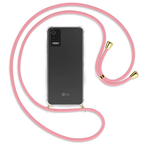 TBOC Handyhülle Kompatibel mit LG K52 [6.6 Zoll] - Transparent mit Handykette [Rosa] für Mobile Verstellbare Kordel Praktische Halskette Modische Kratzfest von TBOC