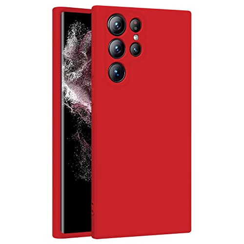 TBOC Hülle Kompatibel mit Samsung Galaxy S22 Ultra 5G [6.8"] Starre Hülle [Rot] Flüssig Silikon [Soft Touch] Mikrofaser Innenfutter [Schützt Kamera] rutschfest Widerstandsfähige Schmutz Kratzer von TBOC