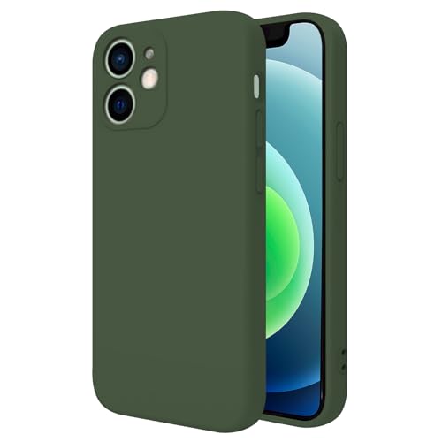 TBOC Hülle für iPhone 12 Mini [5.4"] Starre Hülle [Militärgrün] Premium Flüssig Silikon [Soft Touch] Mikrofaser Innenfutter [Schützt die Kamera] rutschfest Widerstandsfähige Kratzer von TBOC