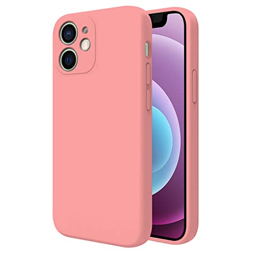 TBOC Hülle für iPhone 12 Mini [5.4"] Starre Hülle [Rosa] Premium Flüssig Silikon [Soft Touch] Mikrofaser Innenfutter [Schützt die Kamera] rutschfest Widerstandsfähige Schmutz Kratzer von TBOC