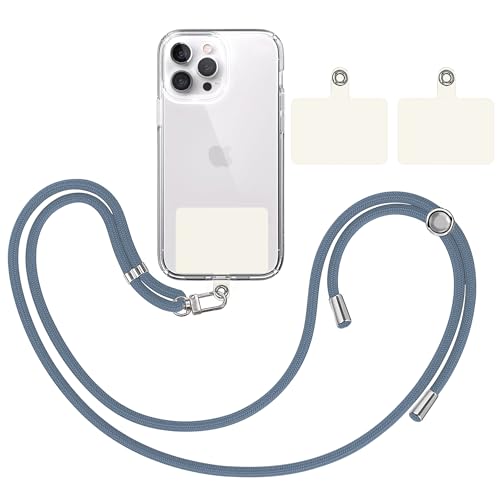TBOC Band Handykette Schlüsselband Kette Handyschnur [Blau] + 2 [Weiß Ice] Zusätzliche Befestigungspatches Aufhängen Nacken Universal Handy - Pad Handyband Patch Karabiner Hülle Lanyard von TBOC