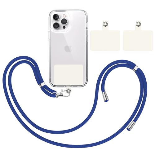 TBOC Pack: Band Handykette Schlüsselband Kette Handyschnur [Elektrisches Blau] + 2 [Weiß Ice] Zusätzliche Befestigungspatches Aufhängen Nacken Universal Handy - Handyband Patch Karabiner Hülle Lanyard von TBOC