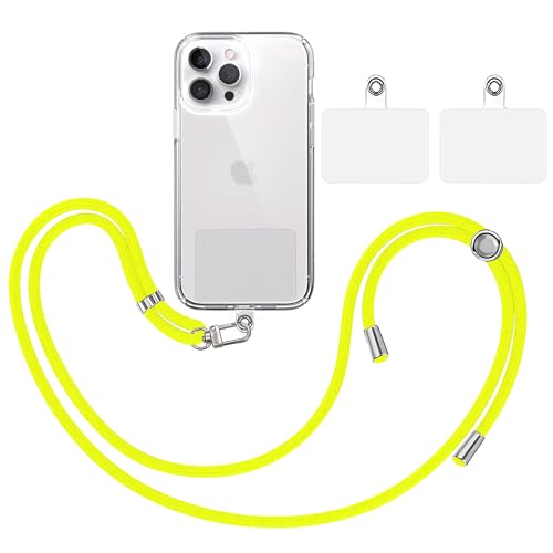 TBOC Band Handykette Schlüsselband Kette Handyschnur [Gelbes Fluor] + 2 Zusätzliche Befestigungspatches Aufhängen Nacken Universal Handy - Pad Handyband Patch Karabiner Hülle Handyhülle Lanyard von TBOC