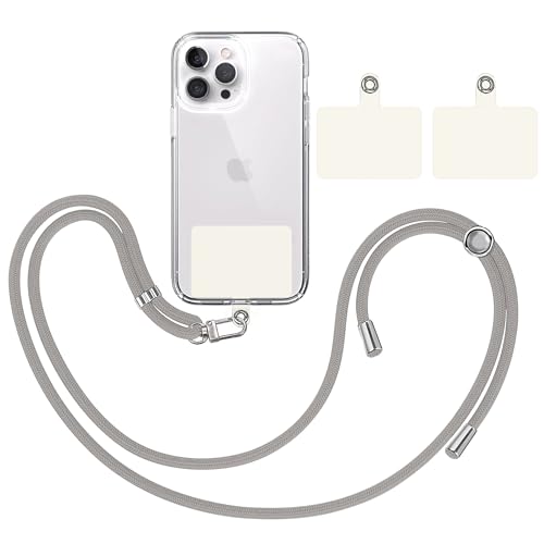 TBOC Band Handykette Schlüsselband Kette Handyschnur [Grau] + 2 [Weiß Ice] Zusätzliche Befestigungspatches Aufhängen Nacken Universal Handy - Pad Handyband Patch Karabiner Hülle Lanyard von TBOC