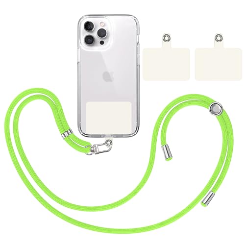 TBOC Band Handykette Schlüsselband Kette Handyschnur [Grün Fluor] + 2 [Weiß Ice] Zusätzliche Befestigungspatches Aufhängen Nacken Universal Handy - Pad Handyband Patch Karabiner Hülle Lanyard von TBOC