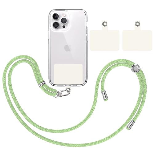 TBOC Pack: Band Handykette Schlüsselband Kette Handyschnur [Hellgrün] + 2 [Weiß Ice] Zusätzliche Befestigungspatches Aufhängen Nacken Universal Handy - Pad Handyband Patch Karabiner Hülle Lanyard von TBOC