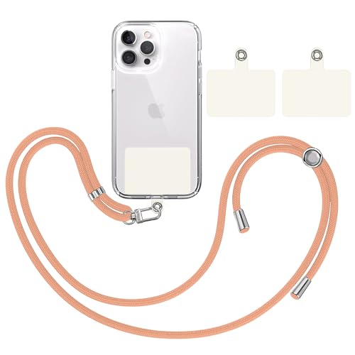 TBOC Band Handykette Schlüsselband Kette Handyschnur [Hellorange] + 2 [Weiß Ice] Zusätzliche Befestigungspatches Aufhängen Nacken Universal Handy - Pad Handyband Patch Karabiner Hülle Lanyard von TBOC