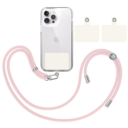 TBOC Band Handykette Schlüsselband Kette Handyschnur [Hellrosa] + 2 [Weiß Ice] Zusätzliche Befestigungspatches Aufhängen Nacken Universal Handy - Pad Handyband Patch Karabiner Hülle Lanyard von TBOC