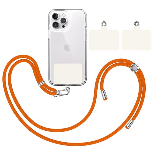 TBOC Band Handykette Schlüsselband Kette Handyschnur [Orange] + 2 [Weiß Ice] Zusätzliche Befestigungspatches Aufhängen Nacken Universal Handy - Pad Handyband Patch Karabiner Hülle Lanyard von TBOC