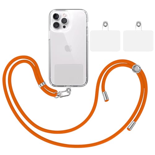 TBOC Band Handykette Schlüsselband Kette Handyschnur [Orange] + 2 Zusätzliche Befestigungspatches Aufhängen Nacken Universal Handy - Pad Handyband Patch Karabiner Hülle Handyhülle Lanyard von TBOC