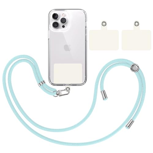 TBOC Band Handykette Schlüsselband Kette Handyschnur [Pastellblau] + 2 [Weiß Ice] Zusätzliche Befestigungspatches Aufhängen Nacken Universal Handy - Pad Handyband Patch Karabiner Hülle Lanyard von TBOC