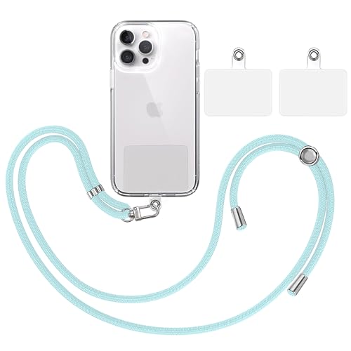 TBOC Band Handykette Schlüsselband Kette Handyschnur [Pastellblau] + 2 Zusätzliche Befestigungspatches Aufhängen Nacken Universal Handy - Pad Handyband Patch Karabiner Hülle Handyhülle Lanyard von TBOC