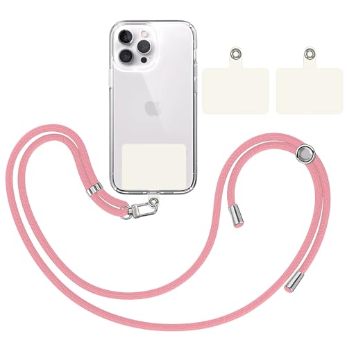 TBOC Band Handykette Schlüsselband Kette Handyschnur [Rosa] + 2 [Weiß Ice] Zusätzliche Befestigungspatches Aufhängen Nacken Universal Handy - Pad Handyband Patch Karabiner Hülle Lanyard von TBOC