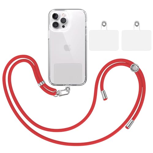 TBOC Band Handykette Schlüsselband Kette Handyschnur [Rot] + 2 Zusätzliche Befestigungspatches Aufhängen Nacken Universal Handy - Pad Handyband Patch Karabiner Hülle Handyhülle Lanyard von TBOC
