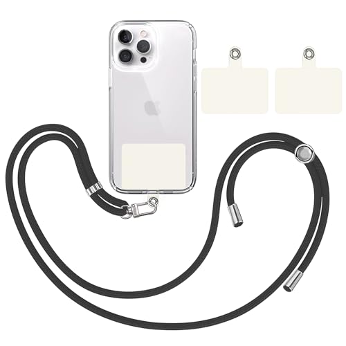 TBOC Band Handykette Schlüsselband Kette Handyschnur [Schwarz] + 2 [Weiß Ice] Zusätzliche Befestigungspatches Aufhängen Nacken Universal Handy - Pad Handyband Patch Karabiner Hülle Lanyard von TBOC