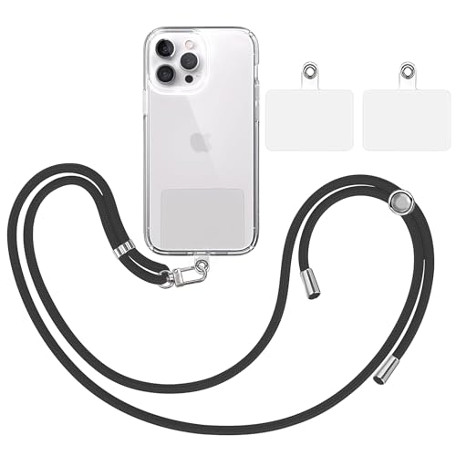 TBOC Band Handykette Schlüsselband Kette Handyschnur [Schwarz] + 2 Zusätzliche Befestigungspatches Aufhängen Nacken Universal Handy - Pad Handyband Patch Karabiner Hülle Handyhülle Lanyard von TBOC