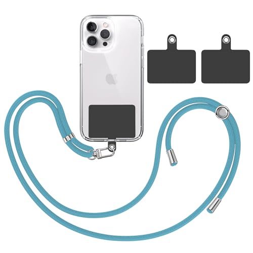 TBOC Band Handykette Schlüsselband Kette Handyschnur [Türkis] + 2 [Schwarz] Zusätzliche Befestigungspatches Aufhängen Nacken Universal Handy - Pad Handyband Patch Karabiner Hülle Lanyard von TBOC