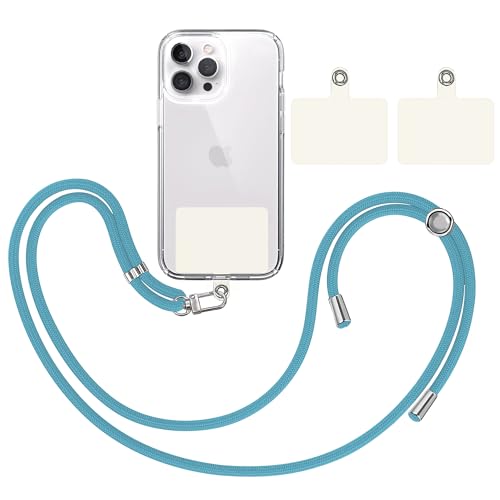 TBOC Band Handykette Schlüsselband Kette Handyschnur [Türkis] + 2 [Weiß Ice] Zusätzliche Befestigungspatches Aufhängen Nacken Universal Handy - Pad Handyband Patch Karabiner Hülle Lanyard von TBOC