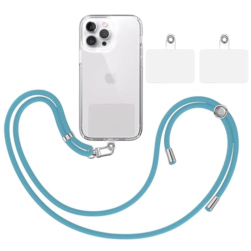 TBOC Band Handykette Schlüsselband Kette Handyschnur [Türkis] + 2 Zusätzliche Befestigungspatches Aufhängen Nacken Universal Handy - Pad Handyband Patch Karabiner Hülle Handyhülle Lanyard von TBOC