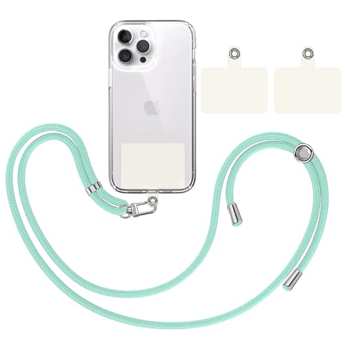 TBOC Band Handykette Schlüsselband Kette Handyschnur [Wasser Grün] + 2 [Weiß Ice] Zusätzliche Befestigungspatches Aufhängen Nacken Universal Handy - Pad Handyband Patch Karabiner Hülle Lanyard von TBOC