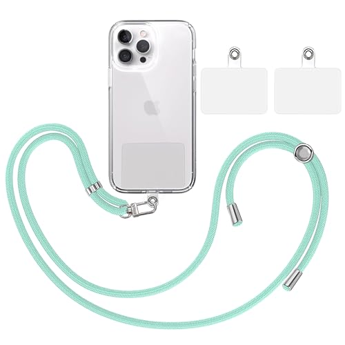TBOC Band Handykette Schlüsselband Kette Handyschnur [Wasser Grün] + 2 Zusätzliche Befestigungspatches Aufhängen Nacken Universal Handy - Pad Handyband Patch Karabiner Hülle Handyhülle Lanyard von TBOC