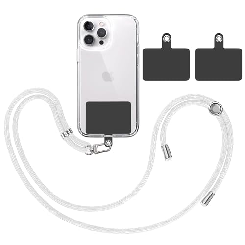 TBOC Band Handykette Schlüsselband Kette Handyschnur [Weiß] + 2 [Schwarz] Zusätzliche Befestigungspatches Aufhängen Nacken Universal Handy - Pad Handyband Patch Karabiner Hülle Lanyard von TBOC