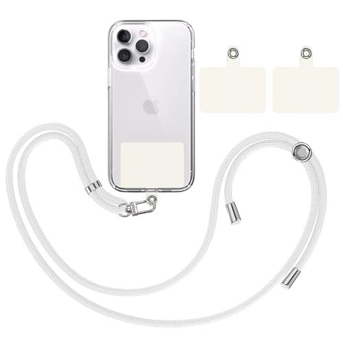 TBOC Band Handykette Schlüsselband Kette Handyschnur [Weiß] + 2 [Weiß Ice] Zusätzliche Befestigungspatches Aufhängen Nacken Universal Handy - Pad Handyband Patch Karabiner Hülle Lanyard von TBOC
