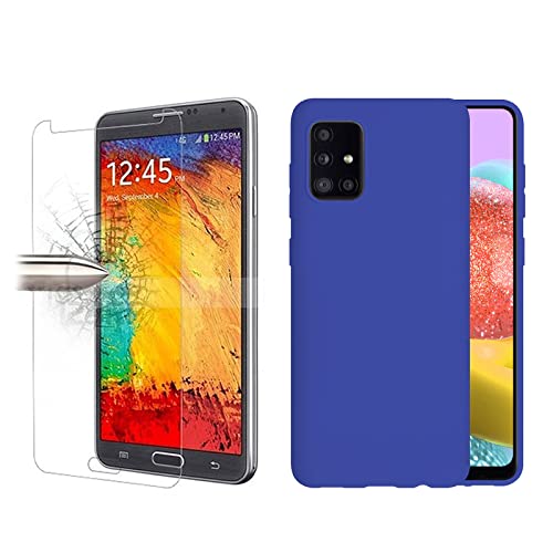 TBOC Pack: Blau Gel TPU Hülle + Hartglas Schutzfolie Kompatibel mit Samsung Galaxy A51 5G [6.5 Zoll] - Ultradünn Flexibel Silikonhülle. Displayschutz in Kristallklar in Premium Qualität. von TBOC