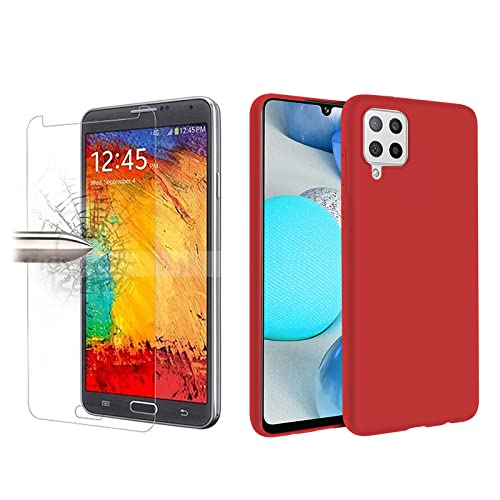 TBOC Pack: Rot Gel TPU Hülle + Hartglas Schutzfolie Kompatibel mit Samsung Galaxy A42 5G [6.6 Zoll] - Ultradünn Flexibel Silikonhülle. Displayschutz in Kristallklar in Premium Qualität. von TBOC